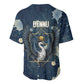 Bennu Ancient Egyptian Baseball Jersey with Deep Blue Ink Wash, Winged Bennu Bird and Soul of Ra - African Pride