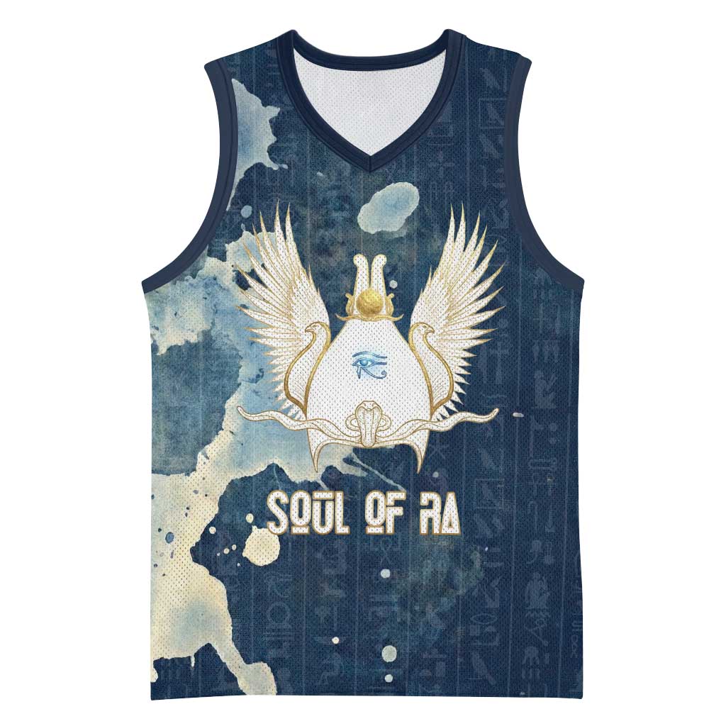 Bennu Ancient Egyptian Basketball Jersey with Deep Blue Ink Wash, Winged Bennu Bird and Soul of Ra - African Pride