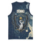 Bennu Ancient Egyptian Basketball Jersey with Deep Blue Ink Wash, Winged Bennu Bird and Soul of Ra - African Pride