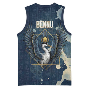 Bennu Ancient Egyptian Basketball Jersey with Deep Blue Ink Wash, Winged Bennu Bird and Soul of Ra - African Pride