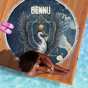 Bennu Ancient Egyptian Beach Blanket with Deep Blue Ink Wash, Winged Bennu Bird and Soul of Ra - African Pride