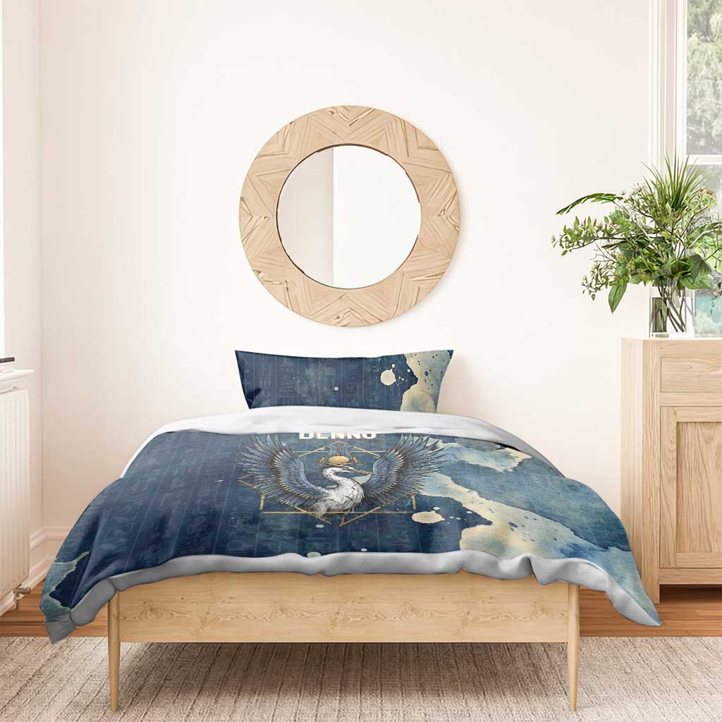 Bennu Ancient Egyptian Bedding Set with Deep Blue Ink Wash, Winged Bennu Bird and Soul of Ra - African Pride