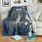 Bennu Ancient Egyptian Blanket with Deep Blue Ink Wash, Winged Bennu Bird and Soul of Ra - African Pride