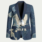 Bennu Ancient Egyptian Blazer with Deep Blue Ink Wash, Winged Bennu Bird and Soul of Ra - African Pride