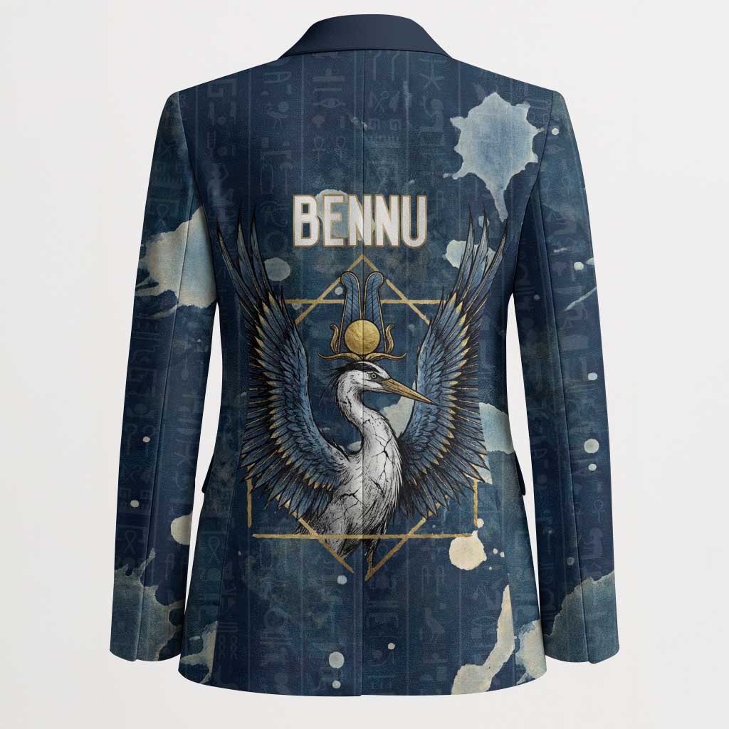 Bennu Ancient Egyptian Blazer with Deep Blue Ink Wash, Winged Bennu Bird and Soul of Ra - African Pride