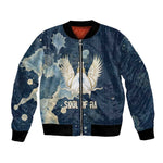 Bennu Ancient Egyptian Bomber Jacket with Deep Blue Ink Wash, Winged Bennu Bird and Soul of Ra - African Pride