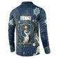 Bennu Ancient Egyptian Button Sweatshirt with Deep Blue Ink Wash, Winged Bennu Bird and Soul of Ra