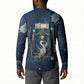 Bennu Ancient Egyptian Button Sweatshirt with Deep Blue Ink Wash, Winged Bennu Bird and Soul of Ra