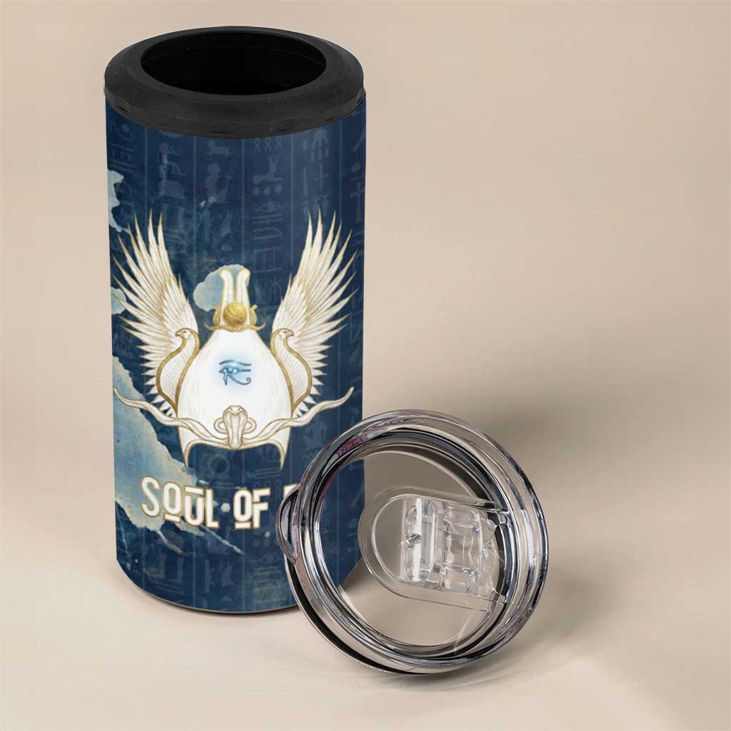 Bennu Ancient Egyptian 4 in 1 Can Cooler Tumbler with Deep Blue Ink Wash, Winged Bennu Bird and Soul of Ra - African Pride