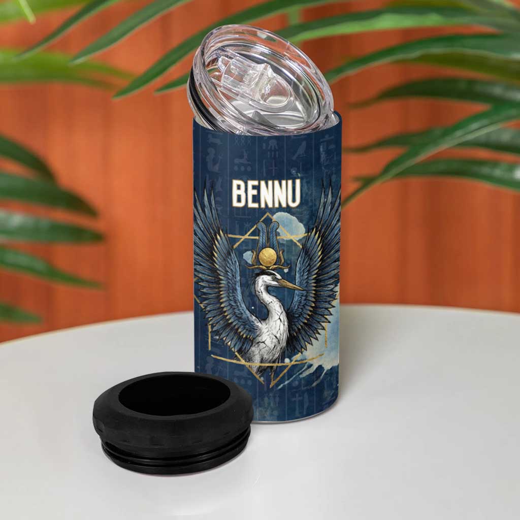 Bennu Ancient Egyptian 4 in 1 Can Cooler Tumbler with Deep Blue Ink Wash, Winged Bennu Bird and Soul of Ra - African Pride