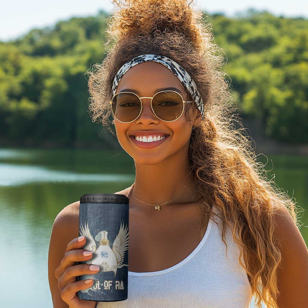 Bennu Ancient Egyptian 4 in 1 Can Cooler Tumbler with Deep Blue Ink Wash, Winged Bennu Bird and Soul of Ra - African Pride
