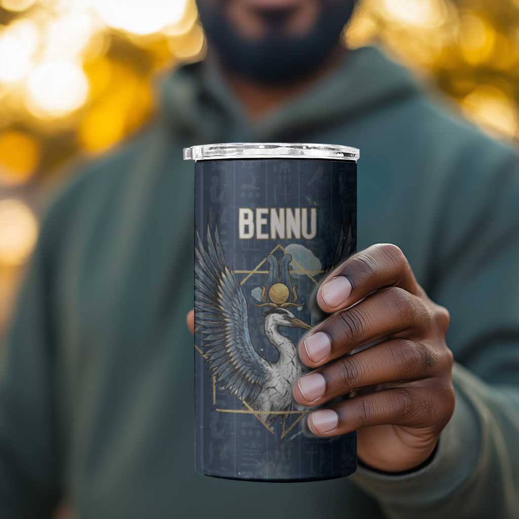 Bennu Ancient Egyptian 4 in 1 Can Cooler Tumbler with Deep Blue Ink Wash, Winged Bennu Bird and Soul of Ra - African Pride