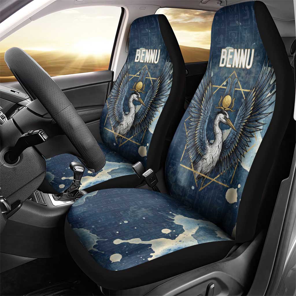 Bennu Ancient Egyptian Car Seat Cover with Deep Blue Ink Wash, Winged Bennu Bird and Soul of Ra - African Pride