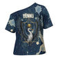 Bennu Ancient Egyptian Cross Shoulder Shirt with Deep Blue Ink Wash, Winged Bennu Bird and Soul of Ra - African Pride