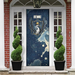 Bennu Ancient Egyptian Door Cover with Deep Blue Ink Wash, Winged Bennu Bird and Soul of Ra - African Pride