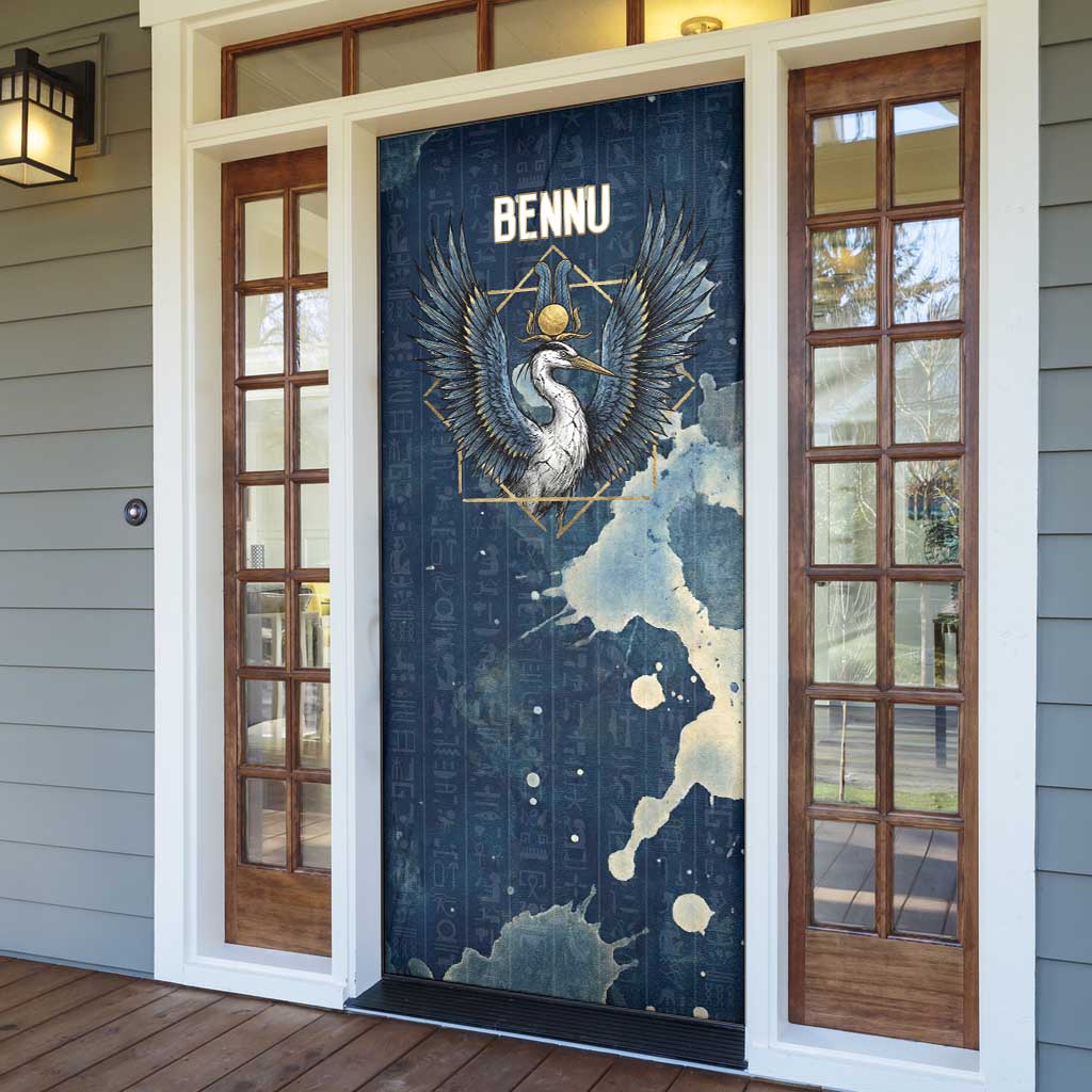 Bennu Ancient Egyptian Door Cover with Deep Blue Ink Wash, Winged Bennu Bird and Soul of Ra - African Pride
