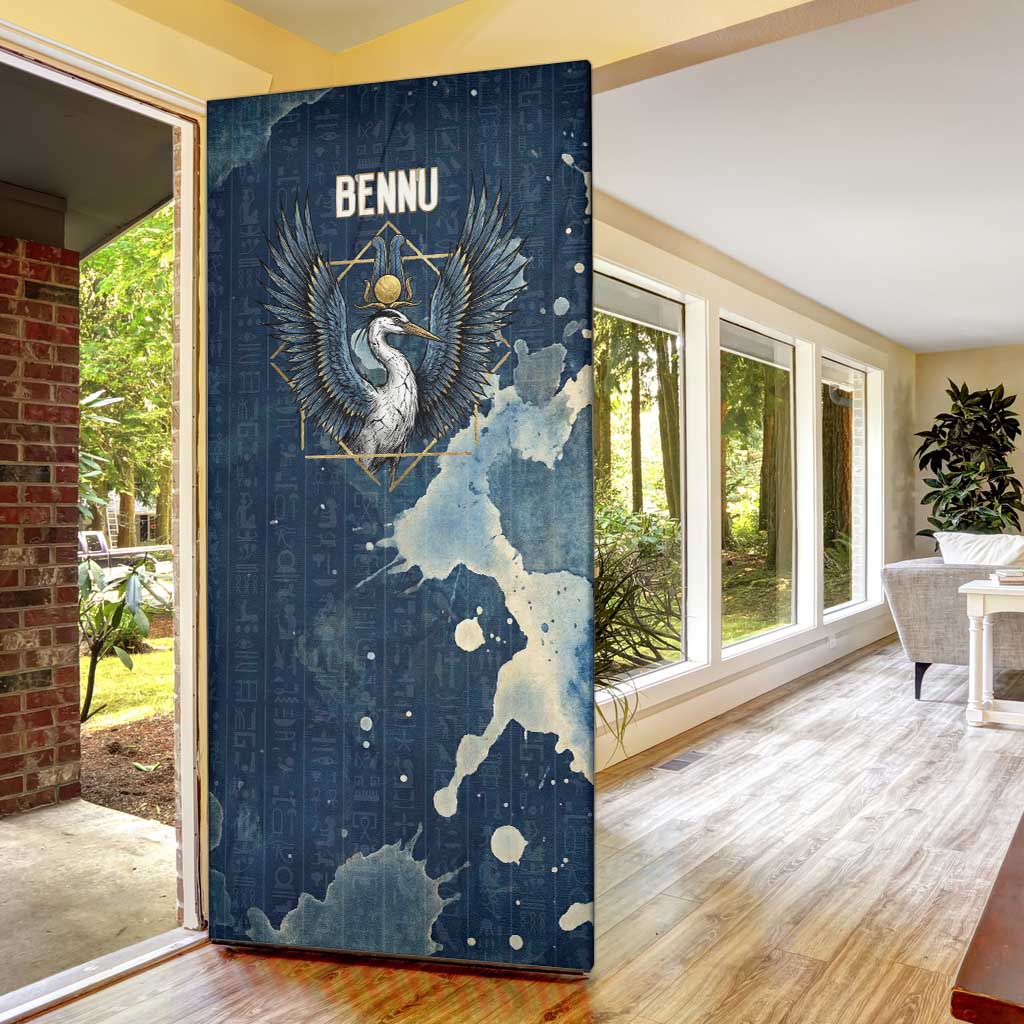 Bennu Ancient Egyptian Door Cover with Deep Blue Ink Wash, Winged Bennu Bird and Soul of Ra - African Pride