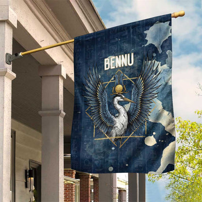 Bennu Ancient Egyptian Garden Flag with Deep Blue Ink Wash, Winged Bennu Bird and Soul of Ra - African Pride