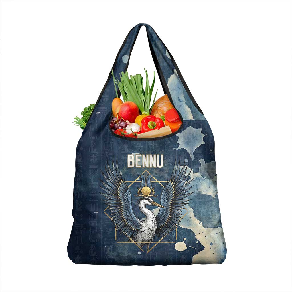 Bennu Ancient Egyptian Grocery Bag with Deep Blue Ink Wash, Winged Bennu Bird and Soul of Ra - African Pride