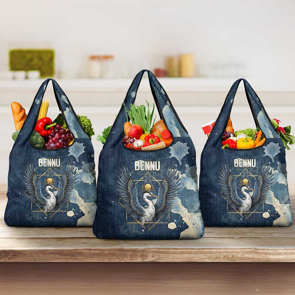 Bennu Ancient Egyptian Grocery Bag with Deep Blue Ink Wash, Winged Bennu Bird and Soul of Ra - African Pride