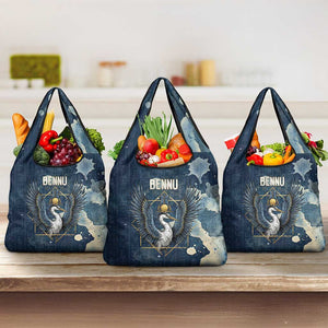 Bennu Ancient Egyptian Grocery Bag with Deep Blue Ink Wash, Winged Bennu Bird and Soul of Ra - African Pride