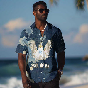 Bennu Ancient Egyptian Hawaiian Shirt with Deep Blue Ink Wash, Winged Bennu Bird and Soul of Ra - African Pride