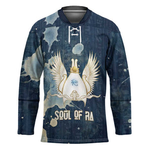 Bennu Ancient Egyptian Hockey Jersey with Deep Blue Ink Wash, Winged Bennu Bird and Soul of Ra - African Pride