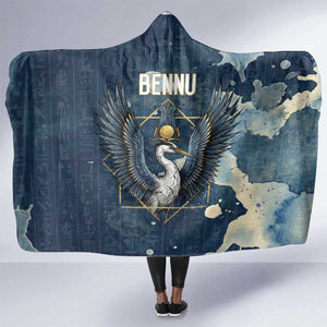 Bennu Ancient Egyptian Hooded Blanket with Deep Blue Ink Wash, Winged Bennu Bird and Soul of Ra - African Pride