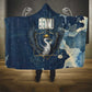 Bennu Ancient Egyptian Hooded Blanket with Deep Blue Ink Wash, Winged Bennu Bird and Soul of Ra - African Pride