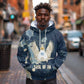 Bennu Ancient Egyptian Hoodie with Deep Blue Ink Wash, Winged Bennu Bird and Soul of Ra - African Pride