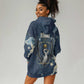 Bennu Ancient Egyptian Hoodie Dress with Deep Blue Ink Wash, Winged Bennu Bird and Soul of Ra - African Pride