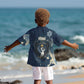 Bennu Ancient Egyptian Kid Hawaiian Shirt with Deep Blue Ink Wash, Winged Bennu Bird and Soul of Ra - African Pride