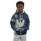 Bennu Ancient Egyptian Kid Hoodie with Deep Blue Ink Wash, Winged Bennu Bird and Soul of Ra - African Pride