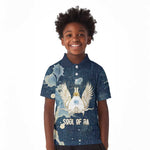 Bennu Ancient Egyptian Kid Polo Shirt with Deep Blue Ink Wash, Winged Bennu Bird and Soul of Ra - African Pride