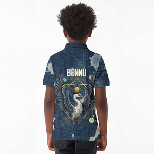 Bennu Ancient Egyptian Kid Polo Shirt with Deep Blue Ink Wash, Winged Bennu Bird and Soul of Ra - African Pride