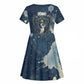 Bennu Ancient Egyptian Kid Short Sleeve Dress with Deep Blue Ink Wash, Winged Bennu Bird and Soul of Ra - African Pride