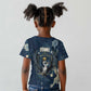Bennu Ancient Egyptian Kid T shirt with Deep Blue Ink Wash, Winged Bennu Bird and Soul of Ra - African Pride
