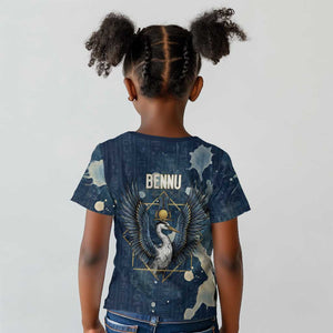 Bennu Ancient Egyptian Kid T shirt with Deep Blue Ink Wash, Winged Bennu Bird and Soul of Ra - African Pride