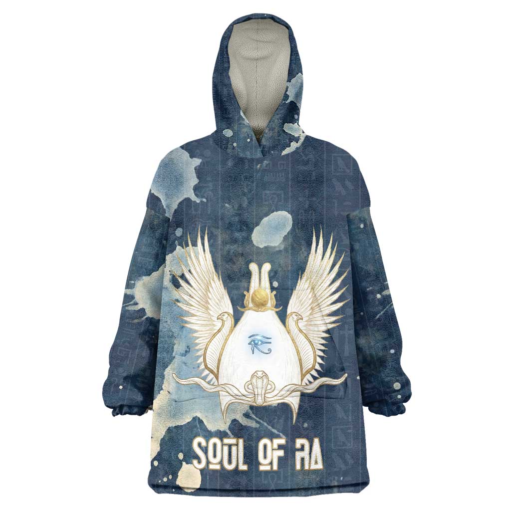 Bennu Ancient Egyptian Kid Wearable Blanket Hoodie with Deep Blue Ink Wash, Winged Bennu Bird and Soul of Ra - African Pride