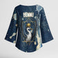 Bennu Ancient Egyptian Kimono Sleeve Blouse with Deep Blue Ink Wash, Winged Bennu Bird and Soul of Ra - African Pride
