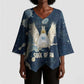 Bennu Ancient Egyptian Kimono Sleeve Blouse with Deep Blue Ink Wash, Winged Bennu Bird and Soul of Ra - African Pride