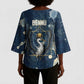 Bennu Ancient Egyptian Kimono Sleeve Blouse with Deep Blue Ink Wash, Winged Bennu Bird and Soul of Ra - African Pride