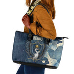 Bennu Ancient Egyptian Leather Tote Bag with Deep Blue Ink Wash, Winged Bennu Bird and Soul of Ra - African Pride