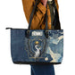 Bennu Ancient Egyptian Leather Tote Bag with Deep Blue Ink Wash, Winged Bennu Bird and Soul of Ra - African Pride