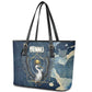 Bennu Ancient Egyptian Leather Tote Bag with Deep Blue Ink Wash, Winged Bennu Bird and Soul of Ra - African Pride