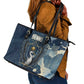 Bennu Ancient Egyptian Leather Tote Bag with Deep Blue Ink Wash, Winged Bennu Bird and Soul of Ra - African Pride