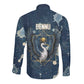 Bennu Ancient Egyptian Long Sleeve Button Shirt with Deep Blue Ink Wash, Winged Bennu Bird and Soul of Ra - African Pride