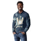 Bennu Ancient Egyptian Long Sleeve Polo Shirt with Deep Blue Ink Wash, Winged Bennu Bird and Soul of Ra - African Pride