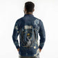Bennu Ancient Egyptian Long Sleeve Polo Shirt with Deep Blue Ink Wash, Winged Bennu Bird and Soul of Ra - African Pride
