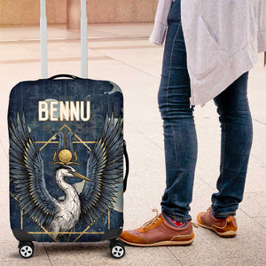 Bennu Ancient Egyptian Luggage Cover with Deep Blue Ink Wash, Winged Bennu Bird and Soul of Ra - African Pride